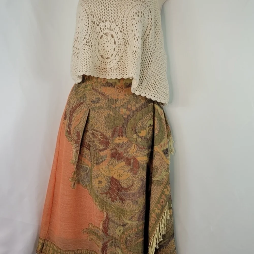 Bohemian Paisley Wrap Skirt - Orange and Green - Picture 6 of 6